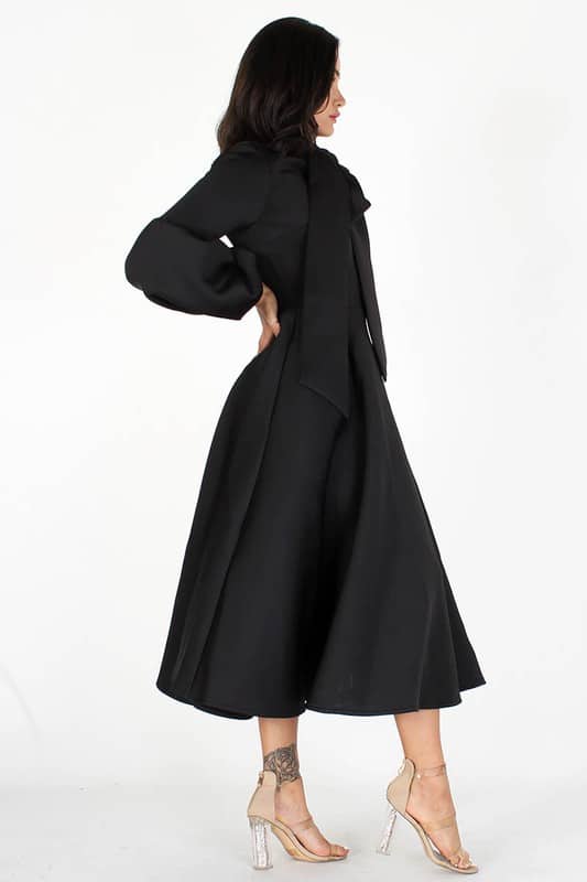 Adaku Puff Sleeves Midi Dress With Pockets