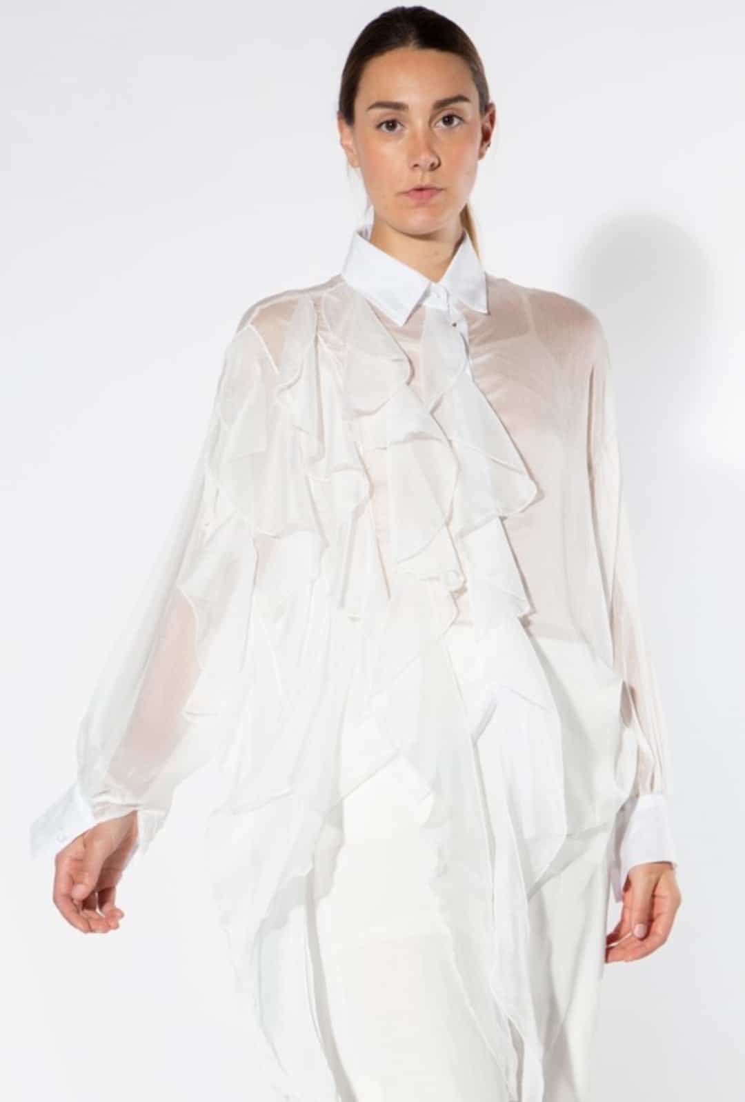 White Amahle Crinkle Blouse For Fall Winter Spring Summer