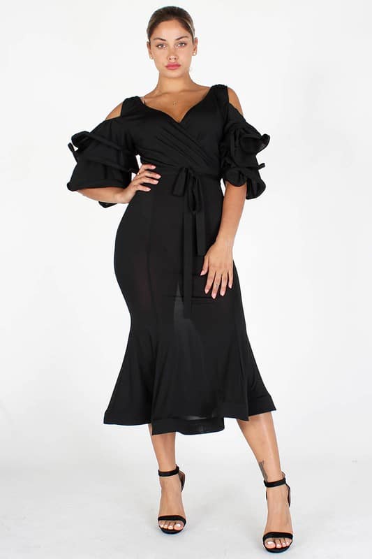 Nengi V Neck Tiered Sleeves Midi Dress