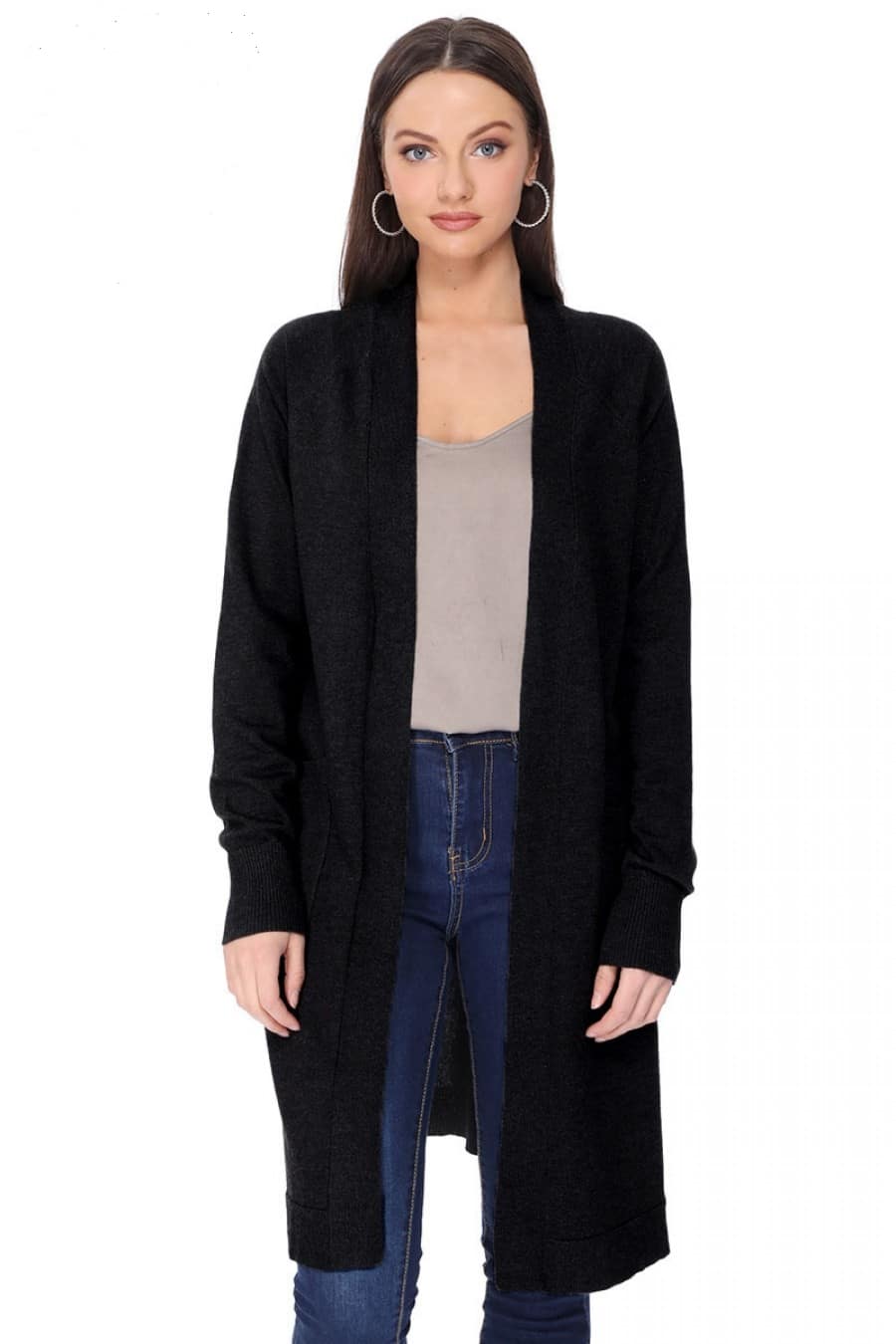 Ella Open Front Cardigan Black For Fall Winter Spring Summer