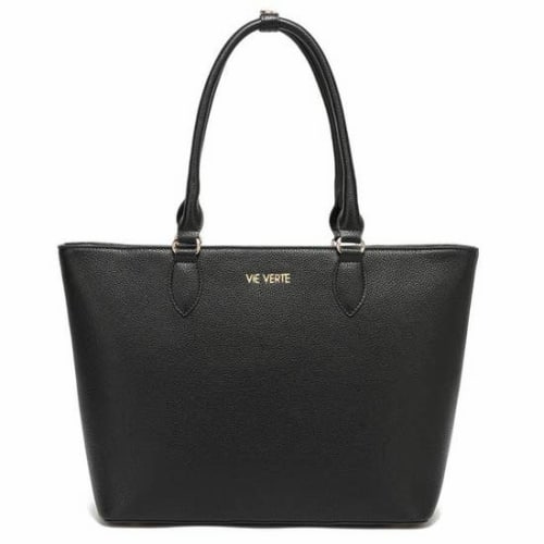 Black Lydia Vegan Leather Classic Tote Handbag For Fall Winter Spring Summer