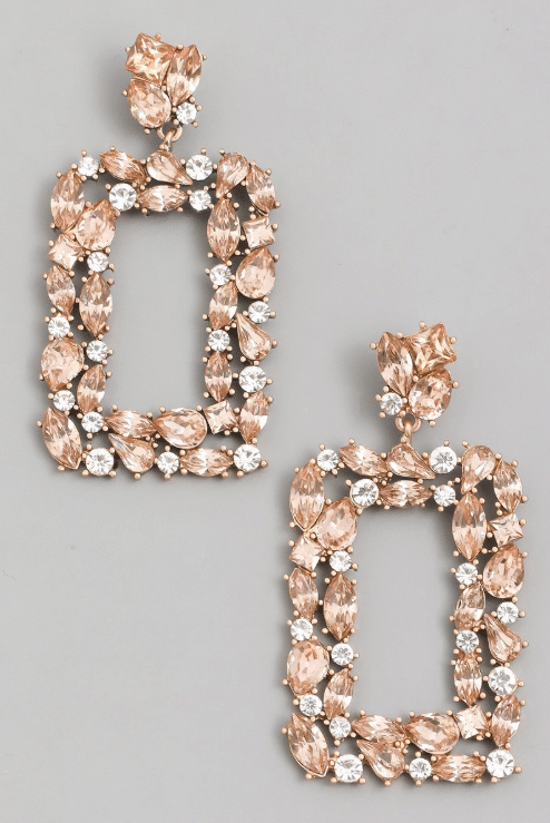 Peach Rhinestone Statement Drop Earrings