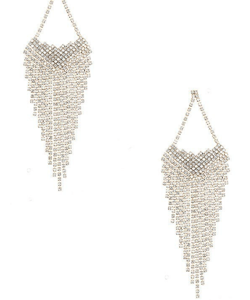 Jennifer Rhinestone Gold Fringe Earrings For Fall Winter Spring Summer