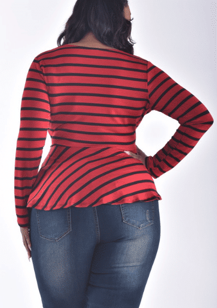 PLUS SIZE LONG SLEEVE SURPLICE STRIPE TOP