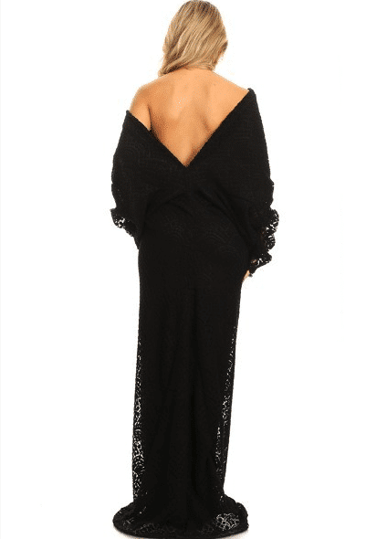 Kenya Off Shoulder Low Back Lace Maxi Dress