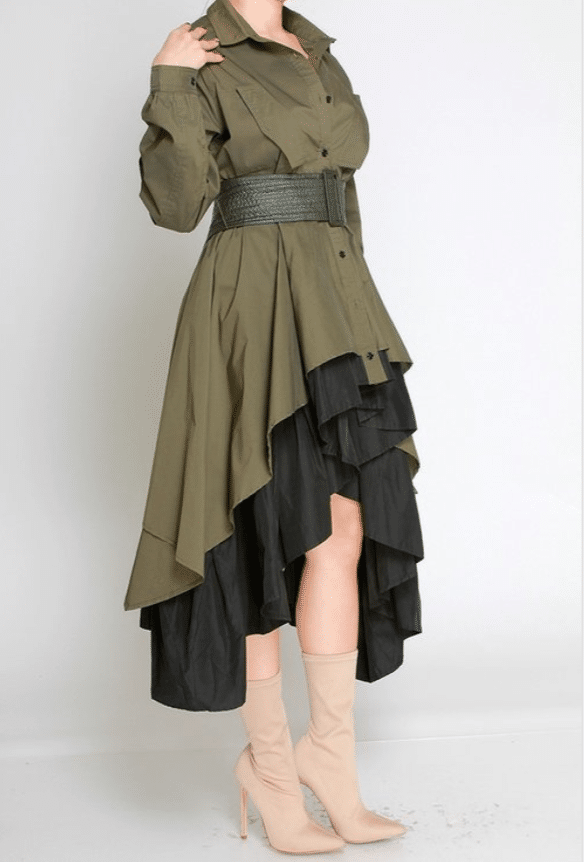 Titi Asymmetric Layered Ruffle Midi Dress