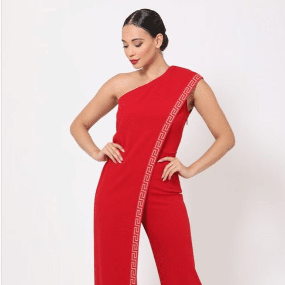 Red Phoebe Greek Border Monostrap Jumpsuit For Fall Winter Spring Summer